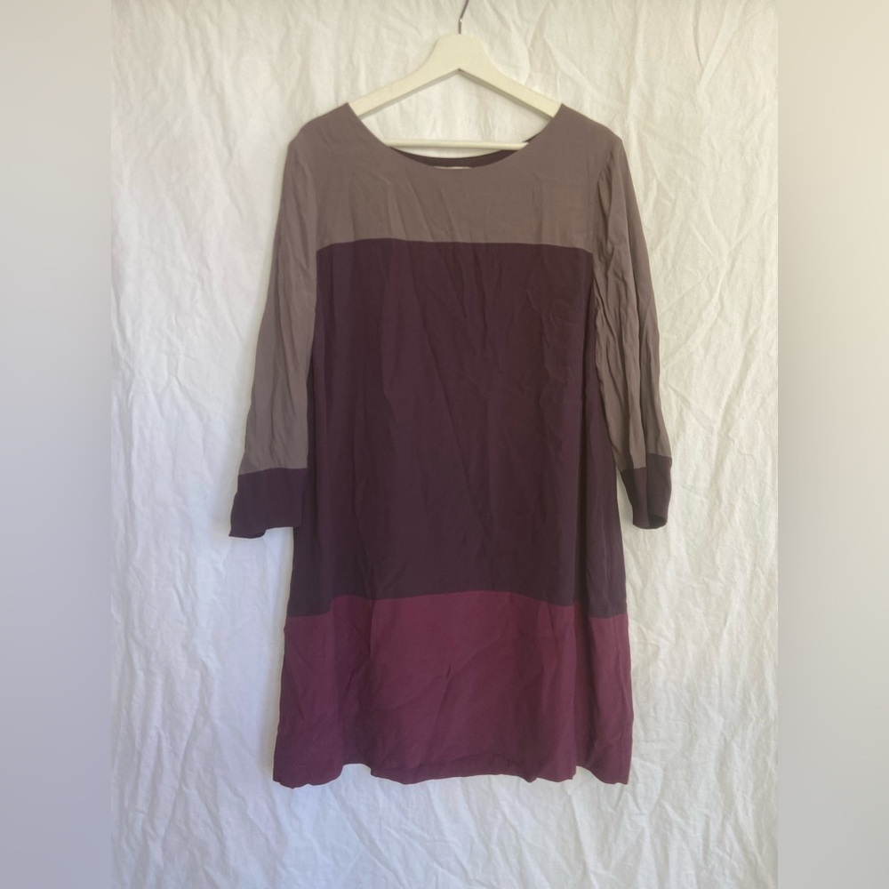 Boden Colorblock 3/4 Sleeve Shift Dress Career Business Purple Grey Size 14 - Picture 15 of 16